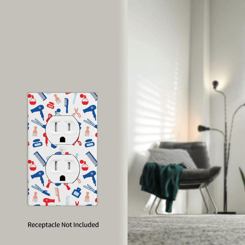 Retelly 1-Gang Design Scissors and Comb Hair Stylist Salon Duplex Receptacle Outlet Covers, Standard Size Wall Plates