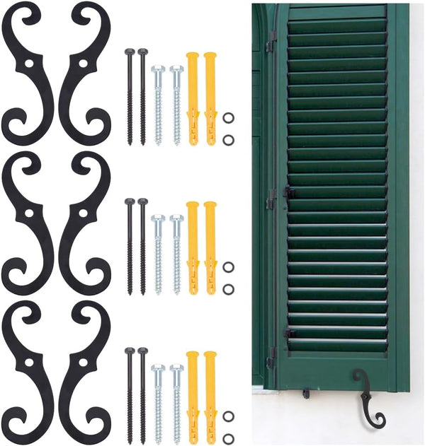 FREEBLOSS 6 Set S Style Shutter Dogs Hardware Decorative Shutter Dog Holders