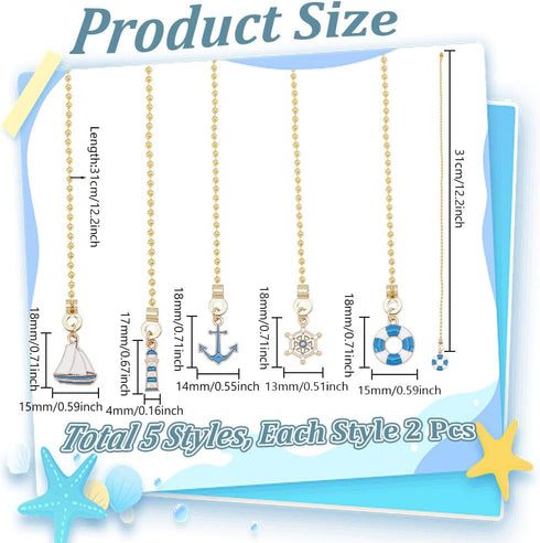10Pcs 13.19 Inch 5 Alloy Ceiling Fan Pull Chain Pendant Anchor Wheel Ship Ceiling Fan Pull Chain Decorative Pull Chain