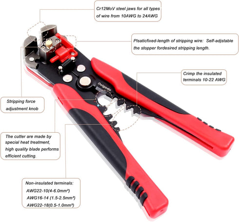 Delgada Wire Stripper Tool and Plier for Stripping Wire from AWG 24-10/0.2-6.0mm