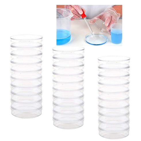30 Pack 90 x 15mm Plastic Petri Dishes with Lids, Sterile Culture Dishes for Science Projects