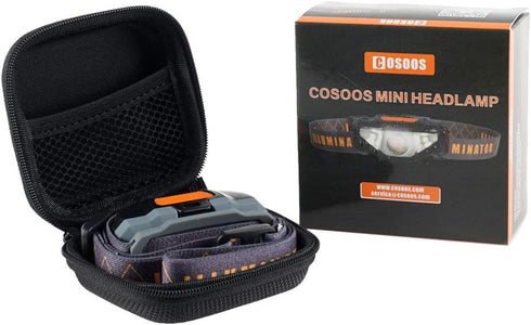 COSOOS Mini LED Headlamp Flashlight with Carrying Case, Lightweight Small Waterproof Running Headlamp