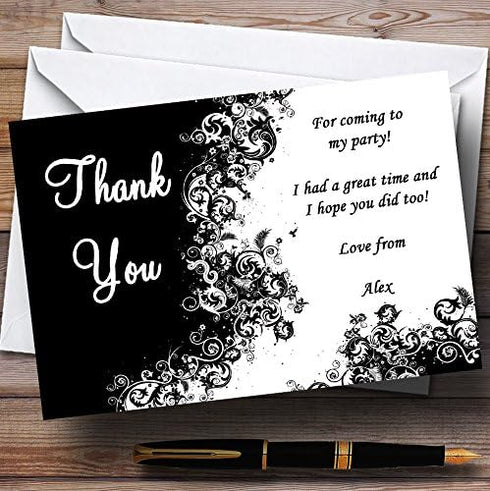 The Card Zoo Black White Swirls Personalized Party Thank You Cards