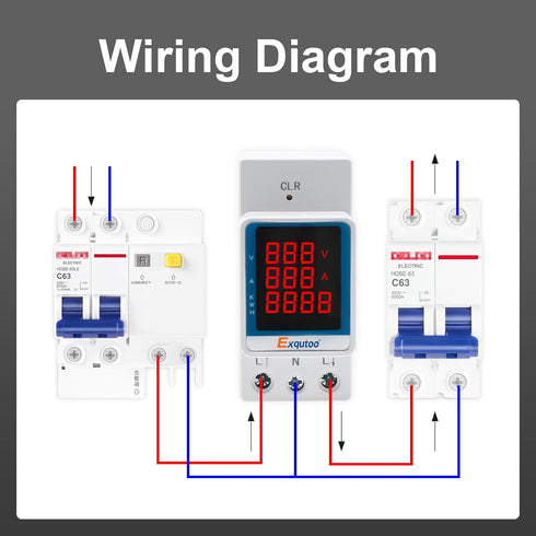 Digital Display Energy Meter, AC Rail-Mounted Electricity Usage Monitor for Voltage, Current, Energy Measurement