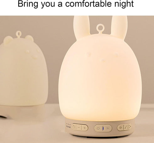 Dimmable 3 Speaker Night Light, Brightness Levels with White Noise Machine for Sleeping, Adorable Rabbit Design Speaker