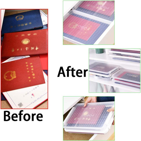 BTSKY 3 Pack A4 Plus Clear Plastic Stackable Storage Box, Desk Paper Organizer with Buckle, Document Holders