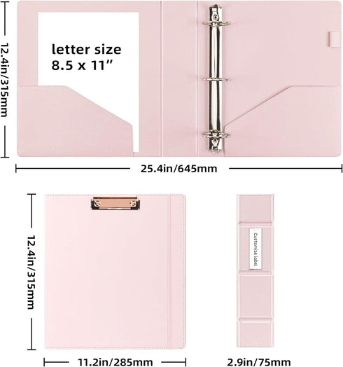 Ospelelf 3 Ring Binder with Clipboard, 2 Inch Leather Binder for Letter Size, 5 Tab Dividers, Back to School Supply