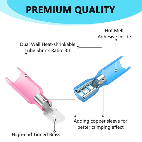 200 Pcs Heat Shrink Spade Connectors, Male and Female Spade Connectors, Insulated Quick Disconnect Electrical Terminals