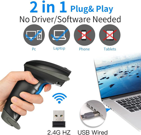 UNIDEEPLY 2.4G 1D Laser Wireless Bar Code Scanners Readers for Computers PC Laptop, Barcode Handheld, Hand Scanning