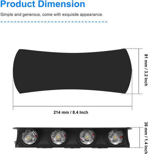 Kawell 8W Modern Wall Sconces LED Wall Light, Waterproof IP65 for Indoor Outdoor Use, Black 3000K