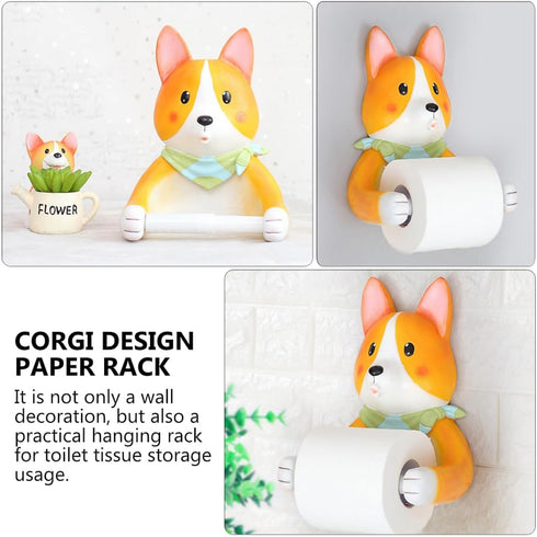 SHINEOFI 1Pc Corgi Design Wall Mounted Tissue Storage Rack Cute Cartoon Toilet Paper Holder for Home Decor