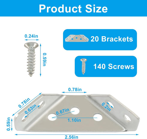 Jiozermi 20PCS 90 Stainless Steel Furniture Corner Connector, Silver Shelf Brackets Metal Corner Brackets for Wood L