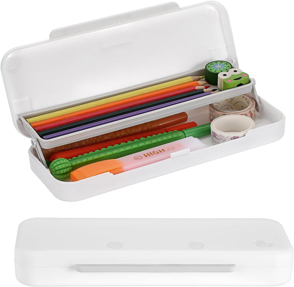 BTSKY Little Duck Double Layers Plastic Pencil Box, Cute Organizer for Pencils, Erasers, Small Stationery