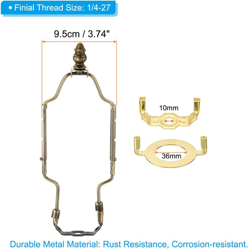 8 9 10 11 Inch 3/8 E26 PATIKIL Lamp Harp Kit with Finial, Adjustable Lamp Shade Bracket Holder with IP Light Base