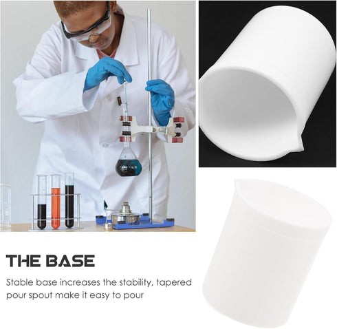 Baluue 2pcs 100ml PTFE Teflon Lab Beaker, White Polypropylene Measuring Cup for Science Experiment, School Supplies