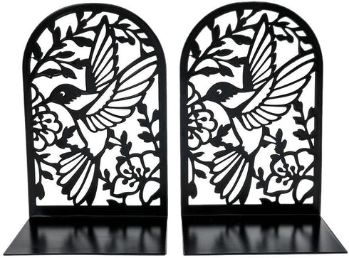 NDEMl Hummingbird Black Silhouette bookend, Creative Metal Hollow Bookstand, Bookshelf Folder for Desktop Study Storage