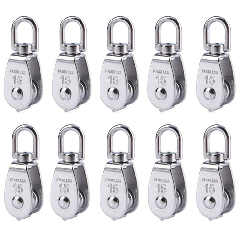 Rocaris 10 Pcs Stainless Steel Wire Rope Crane Pulley Block M15, Single Pulley Block with Swivel Hook for Lifting