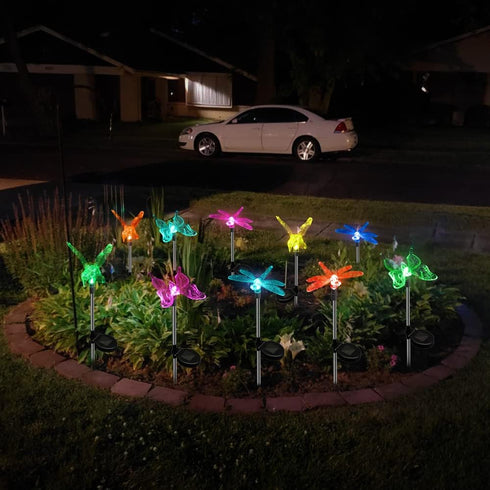 6 30 Anordsem Solar Garden Lights Outdoor: Waterproof PVC Insect Stake Light Heads - Changeable Color LED Lighting