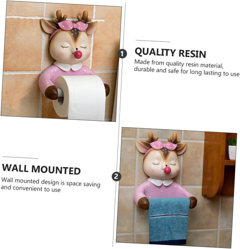 Levemolo Cartoon Wall-Mounted Toilet Paper Holder Bathroom Storage Rack Lovely Deer Design Decorative Tissue Roll Shelf