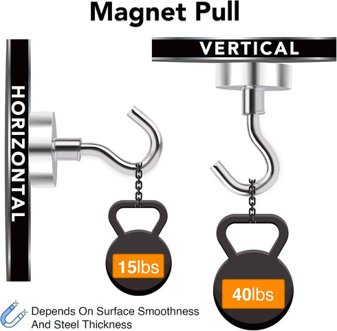 MIKEDE Magnetic Hooks, 40Lbs+ Heavy Duty Neodymium Hooks for Cruise Cabins, Storage, Pack of 4