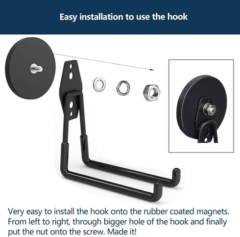 Large Heavy Duty Magnetic Hooks, Utility Hooks for Garden Tools, Steel Pegboard, Anti-Scratch EV Charger Holder