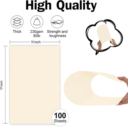 Goefun 80lb Ivory Heavyweight Card Stock: Cream Blank Cover Stock 11x17, 100 Sheets for Arts and Crafts