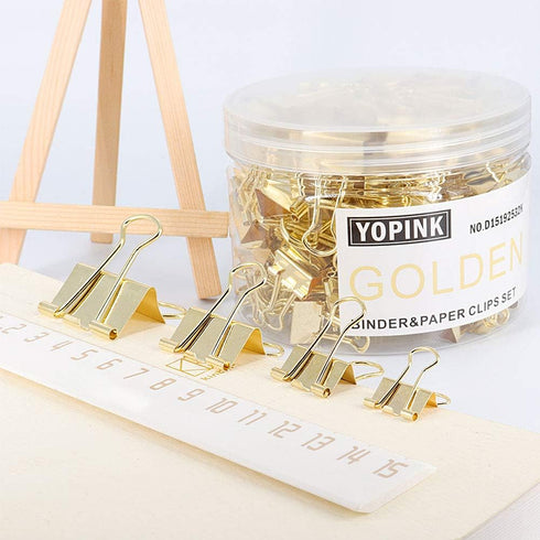 Binder Clip Paper Clamps, Assorted Sizes (Mini, Small, Medium, Large), 100 Pcs Gold Clips for Office School Supplies