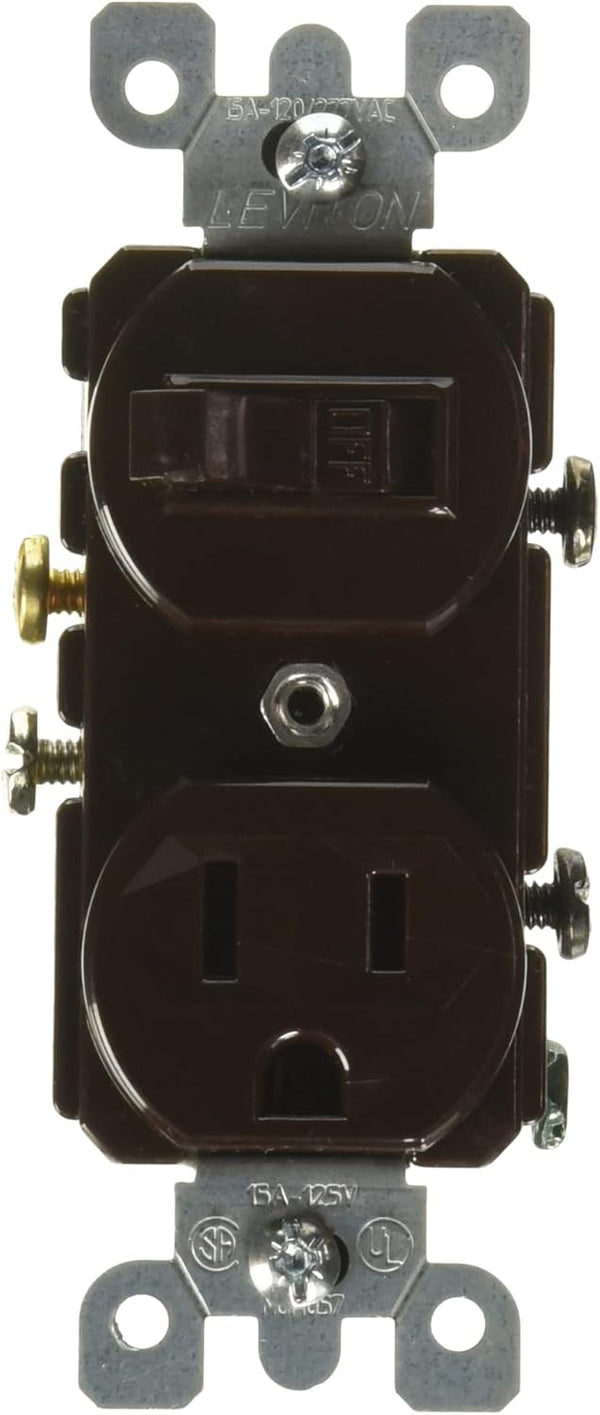 Leviton 5225 15 Amp, 120 Volt, Duplex Style Combination Single Pole Switch/Receptacle, Grounding, Brown