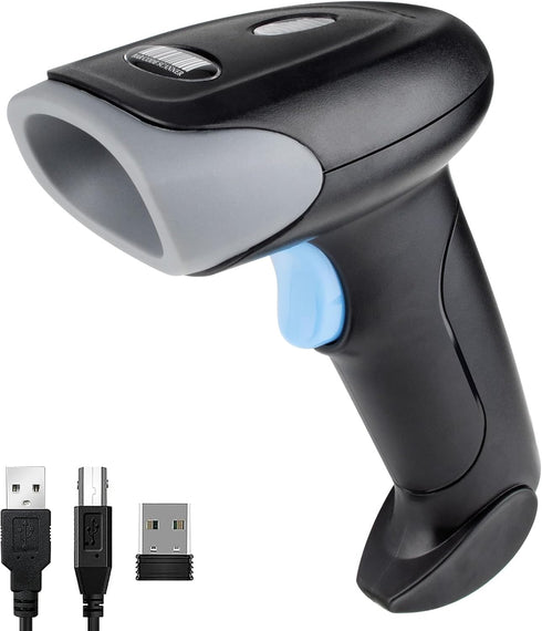 Wireless Barcode Scanner 1D QR Handheld Laser Reader, 3-in-1 Bluetooth & 2.4G Wireless & USB Wired for iPad, Android,