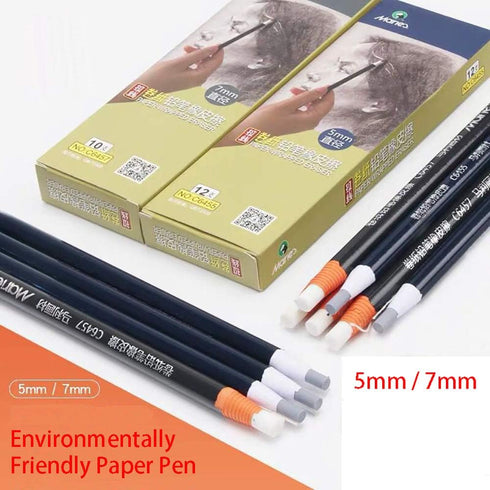 Hand Tear Sketch Eraser, Pen-Style Shape, Round Tip Highlight Rubber School Supplies, 12 Pack (5mm).