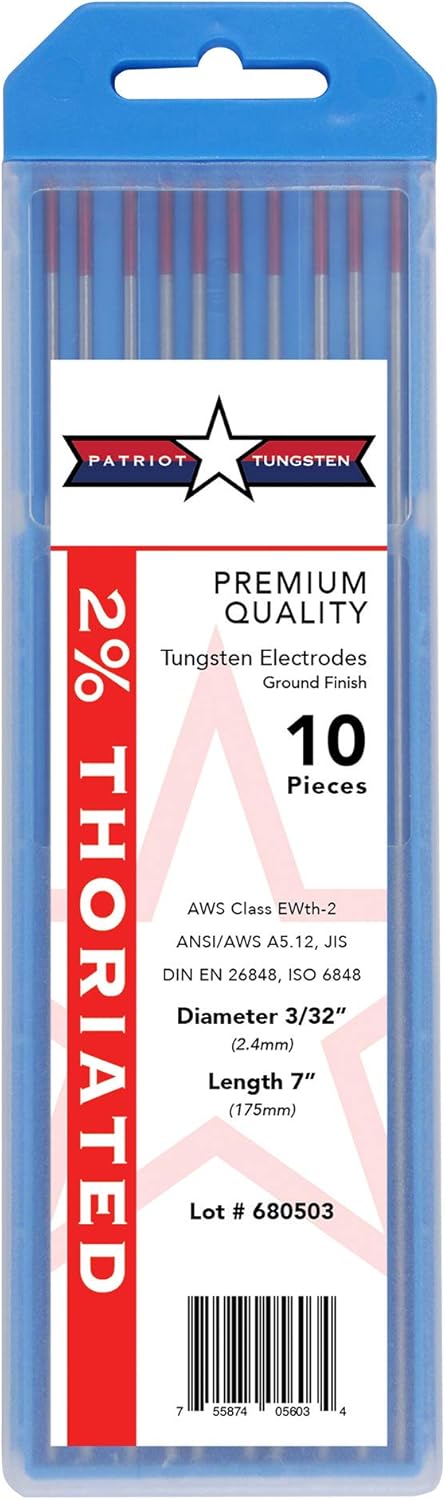 2% Thoriated TIG Welding Tungsten Electrodes, 3/32 x 7 , 10-Pack