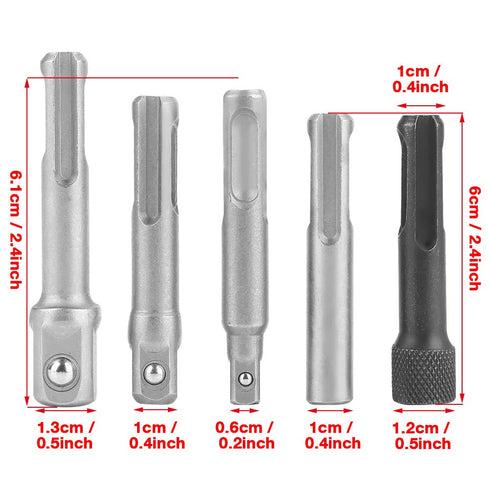 3PC SDS Plus Steel Socket Adapter + 2PC SDS Socket Hexagonal Extension Wrench Adapter Electric Tool Accessories