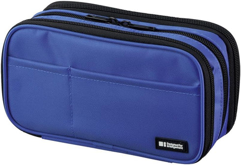 LIHIT LAB Large Capacity Triple Zipper Pencil Case for School, Office, Big Capacity, Blue
