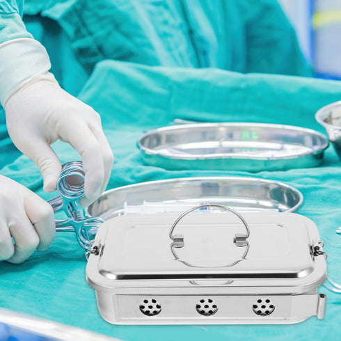 Stainless Steel Medical Storage Case with Lid and Holes Utility Tray for Doctor Tools for Organizing Instruments