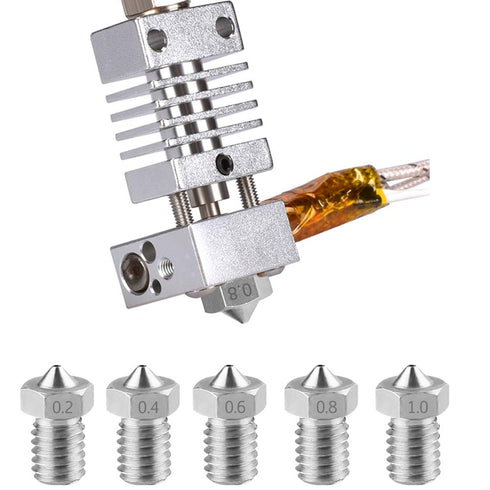 AFUNTA 15 PCS M6 3D Printer Stainless Steel Nozzles - Compatible with E-3D Makerbot & ANET A8, 5 Sizes