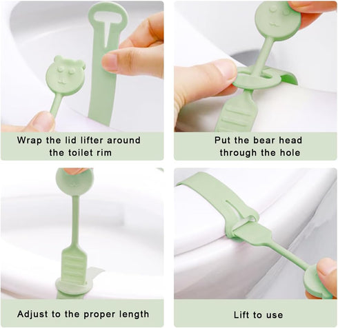 Quixella 1 Piece Cute Bear Toilet Lid Lifter, Doesn't Move to Toilet Lid Handle(Green)
