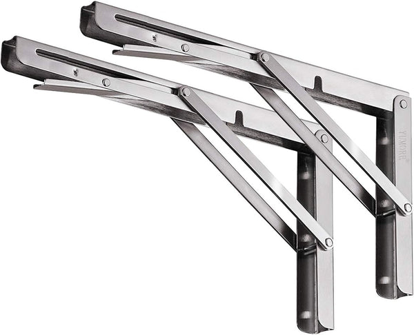 YUMORE Folding Shelf Bracket 14",Heavy Duty Stainless Steel Collapsible Shelf-Bracket Max Load