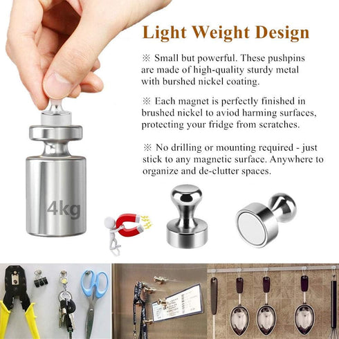 Rakizbe Refrigerator Magnet Push Pin, Brushed Nickel Steel Fridge Magnets, Magnetic Pushpins for Whiteboard, Office,