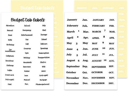 MEI YI TIAN 4 Sheets Black White Budget Monthly Tab Stickers for A6 Budgeting Binder Pockets