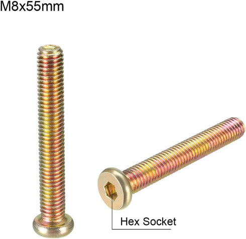 uxcell M8x55mm Hex Socket Machine Screws, Zinc Plated Fasteners, Full Thread Carbon Steel, 10 Pcs
