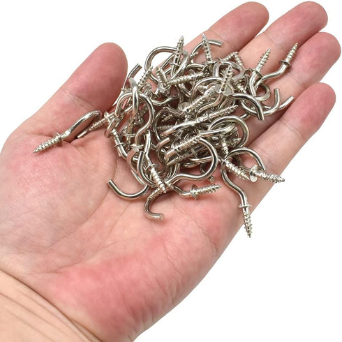 50Pcs 7/8 Inches Brass Plated Ceiling Hooks, Screw Hooks, Silver