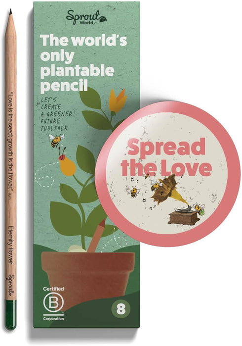 Sprout Wood-Cased Pencils | Spread the Love Edition | 8 Pack of HB Pre-Sharpened Graphite Plantable Pencils