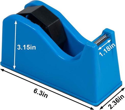 IHOMECOOKER Desktop Tape Dispenser Adhesive Roll Holder (Fits 1" & 3" Core) with Weighted Nonskid Base (Blue)
