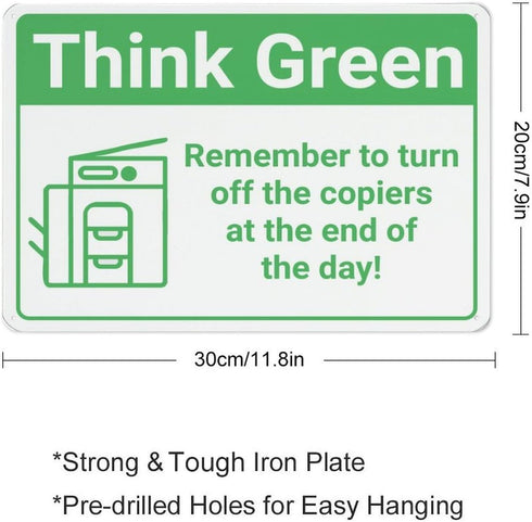 Penzedu 8 12 Inch Think Greenremember To Turn Off Copiers At End Of Day Copier Icon Funny Vintage Tin Signs X Wall Art