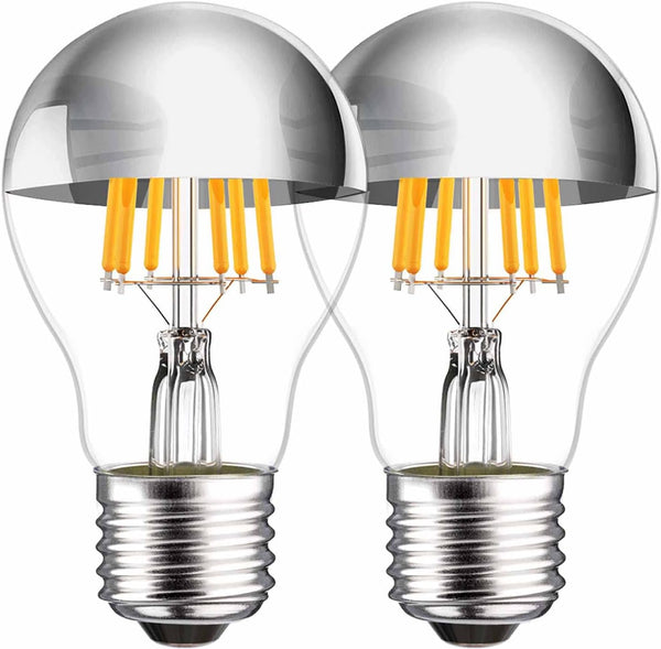 Half Chrome Light Bulb, 6W (60 Watt Equivalent), Dimmable Silver Tipped, A19 Decorative LED Bulb, 2 Pack