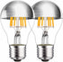 Half Chrome Light Bulb, 6W (60 Watt Equivalent), Dimmable Silver Tipped, A19 Decorative LED Bulb, 2 Pack