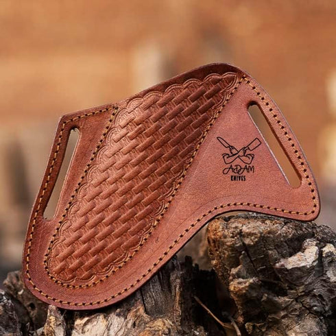 Leather Knife Sheath for Belt, Slanted Pancake Tooled Leather Cover, 100% Real Leather for Bull Cutter Knife
