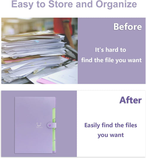 Forvencer Accordion File Organizer, Letter Size, 5 Pocket Expanding File Folder for School Office Supplies, Purple
