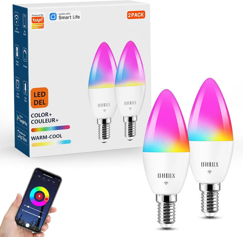 OHLUX 2 Pack E12 LED Bulb, 5W 40 Watt Equivalent Dimmable Smart