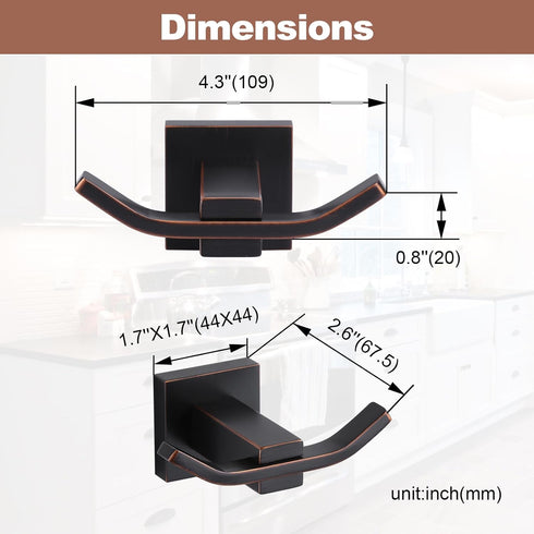 WOWOW Towel Hooks for Bathrooms Oiled Rubbed Bronze, SUS304 Stainless Steel Coat Hook, Bathroom Robe Towel Holder, Heavy Duty Robe Hooks, Bathroom Double Towel Hooks for Coats, sponges, Wall Mount by WOWOW